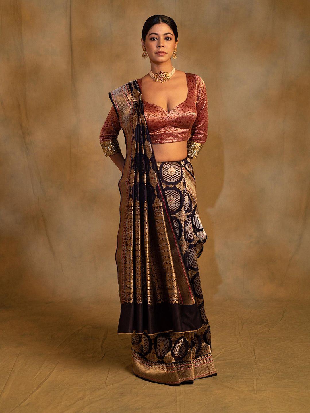 priyankaraajiv ethnic motifs woven design pure silk banarasi saree