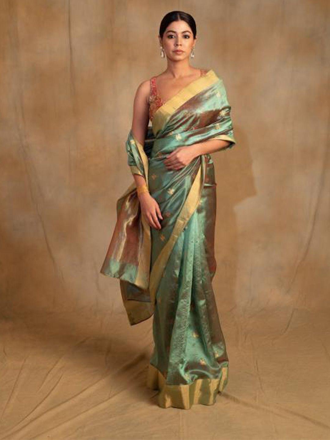 priyankaraajiv harela green ethnic motifs woven design pure silk chanderi saree