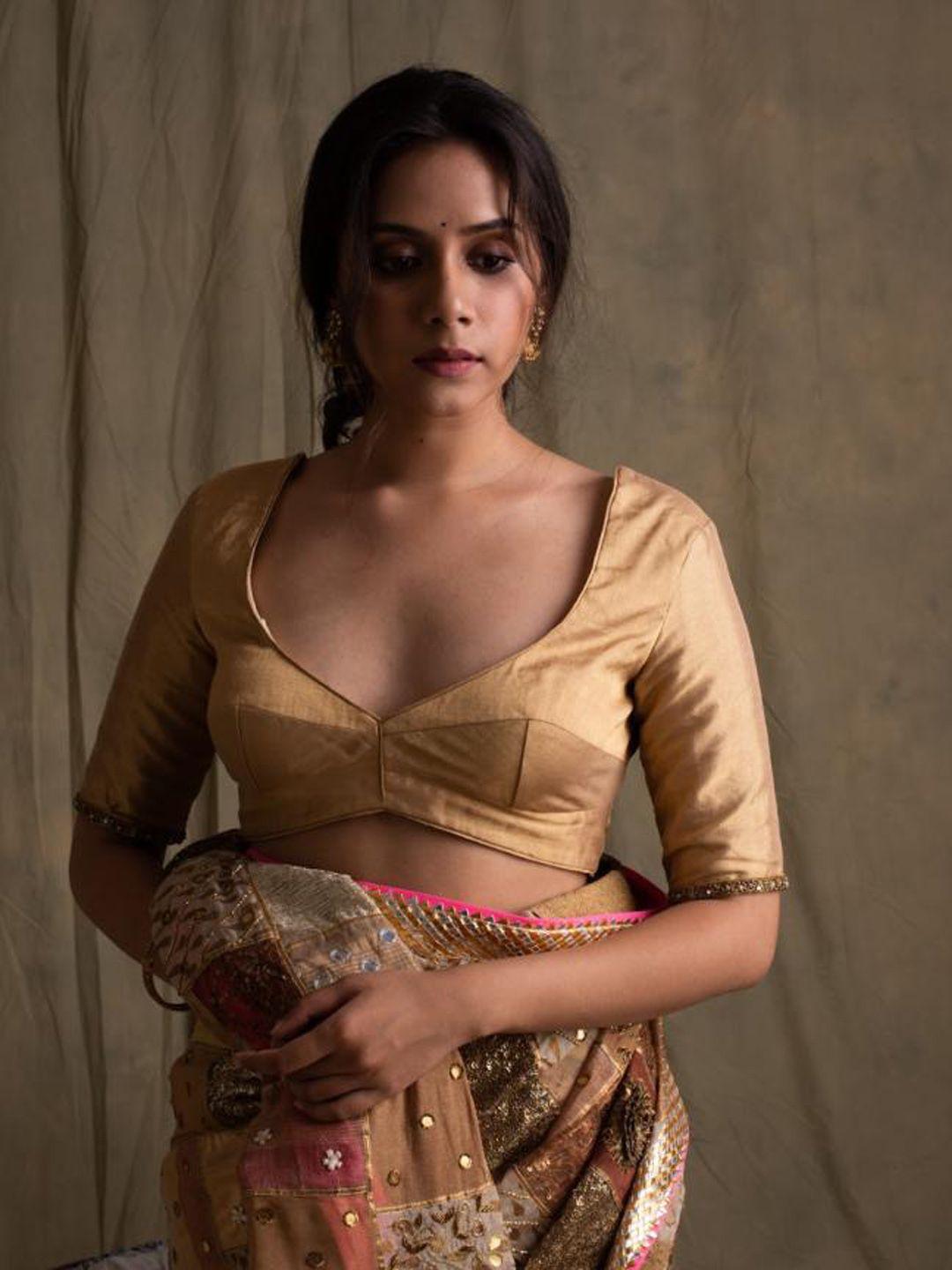 priyankaraajiv v-neck silk saree blouse