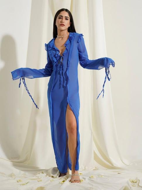 prizo blue slim fit maxi dress