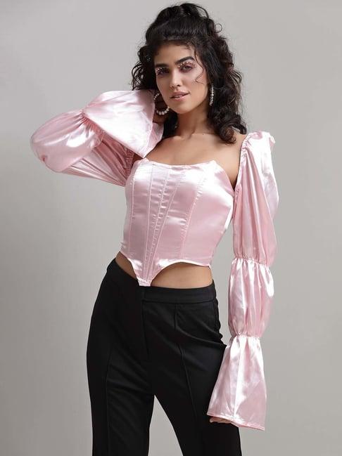 prizo light pink slim fit crop top