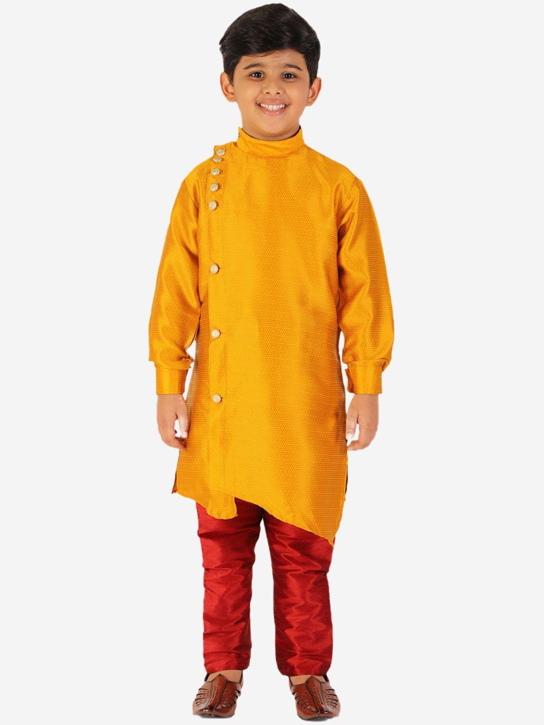 pro-ethic-style-developer-boys-mustard-&-red-pure-silk-kurta-&-pyjama-set