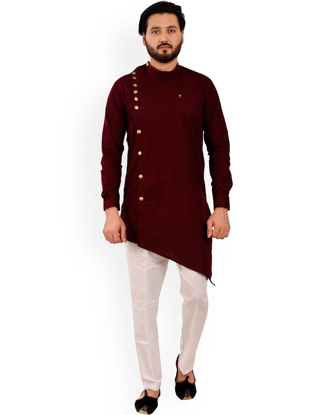 pro-ethic style developer band collar angrakha asymmetric kurta with pyjamas