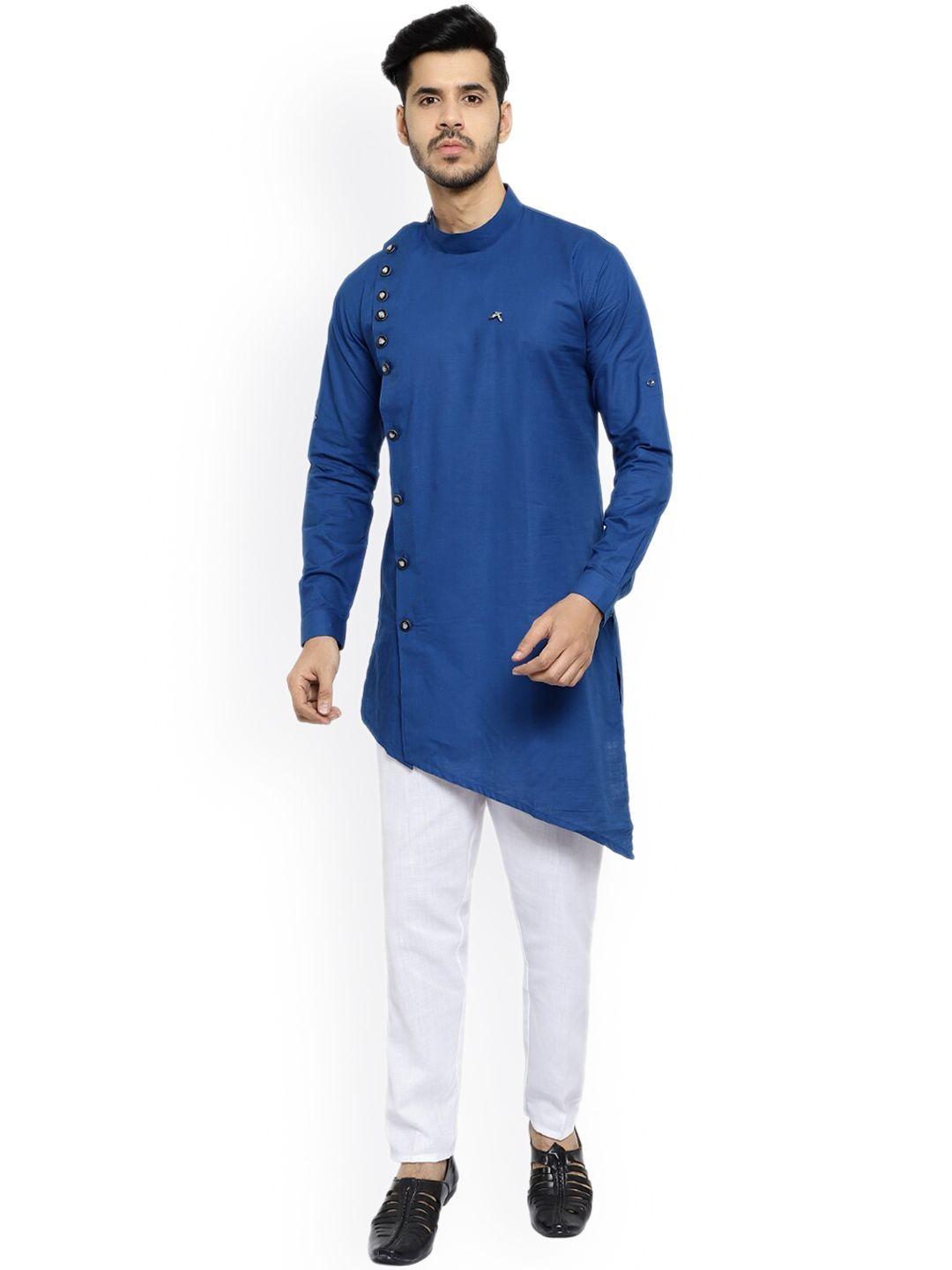 pro-ethic style developer band collar angrakha asymmetric kurta with pyjamas