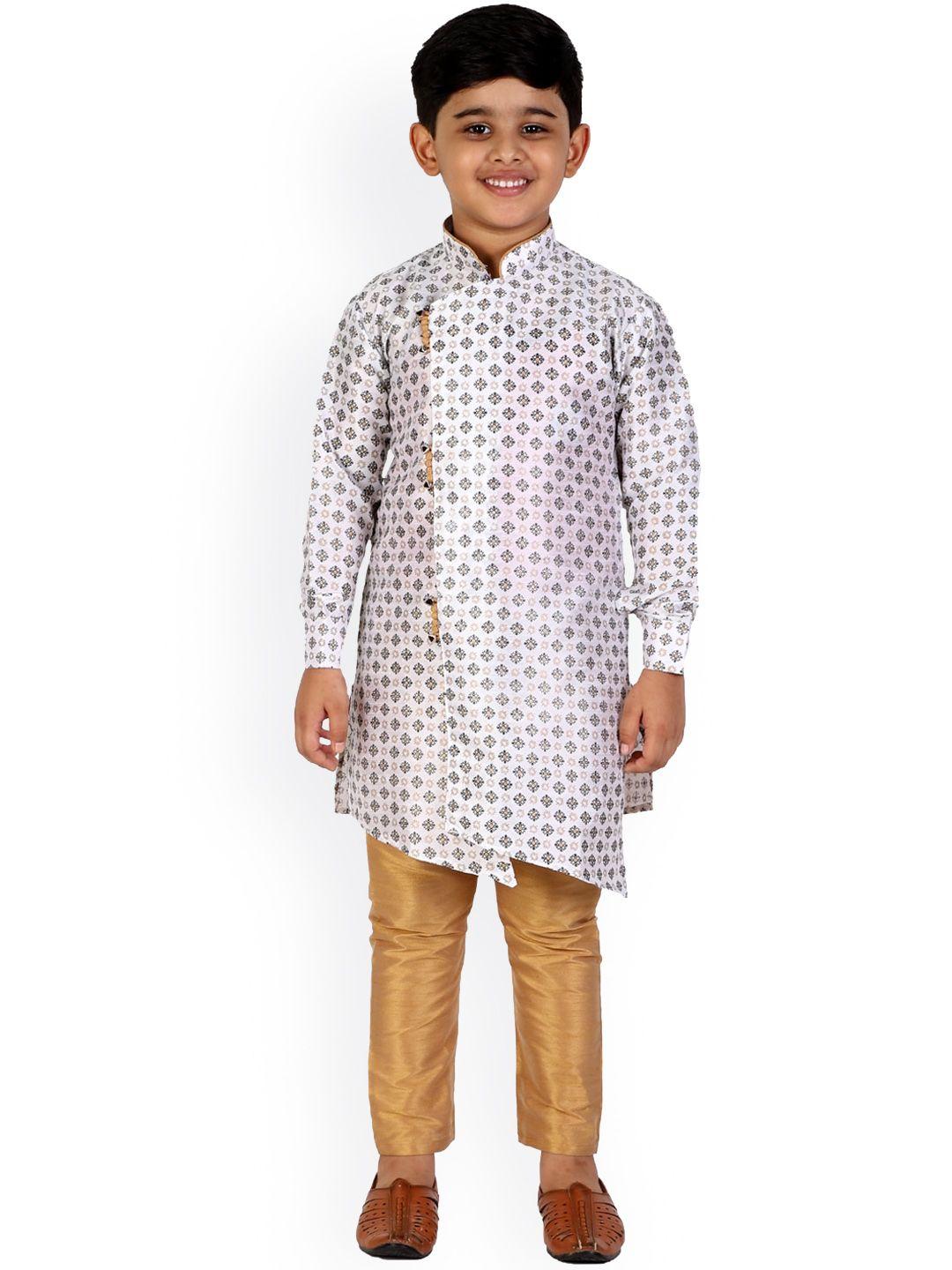 pro-ethic style developer boys asymmetric ethnic motifs printed kurta with pyjamas