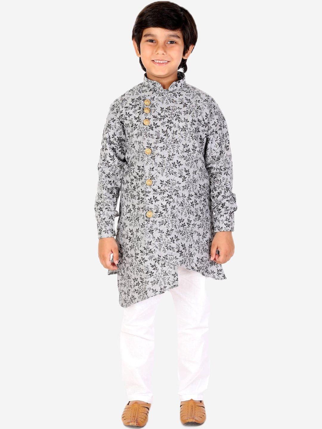 pro-ethic style developer boys black floral printed angrakha pure cotton kurta with pyjamas