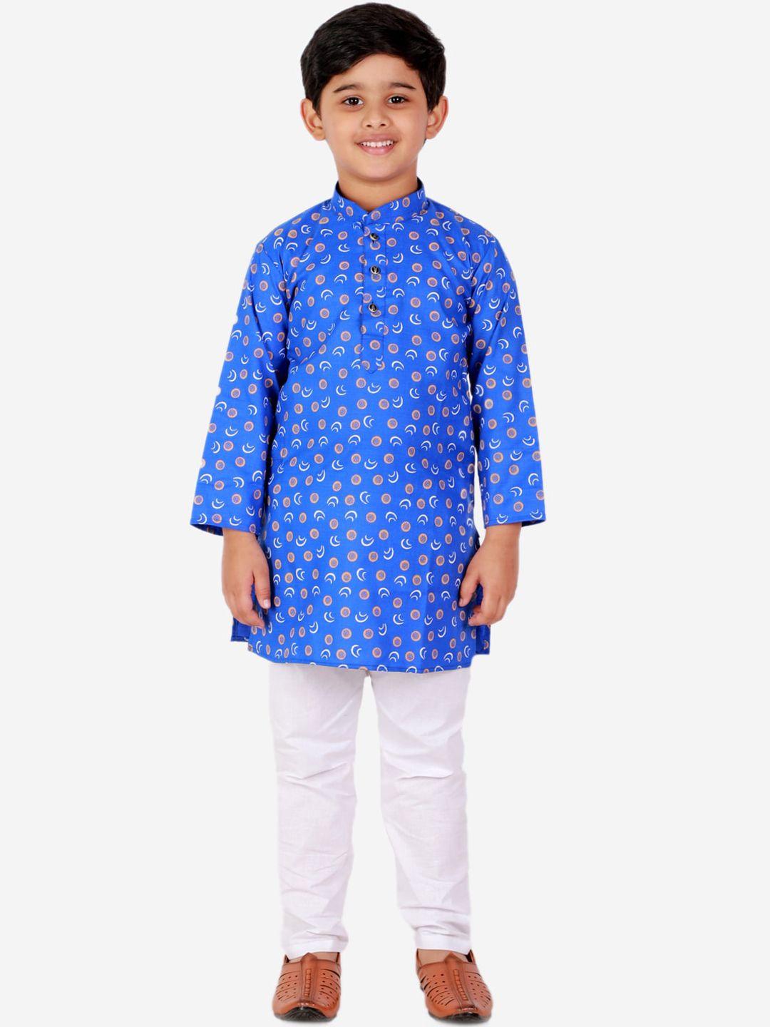 pro-ethic style developer boys blue & white printed regular kurta with pyjamas