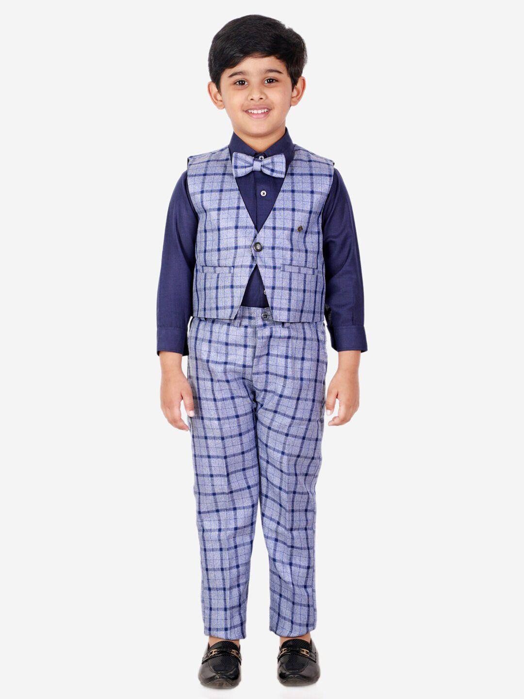 pro-ethic style developer boys blue 3 piece suit pure cotton checked co-ords