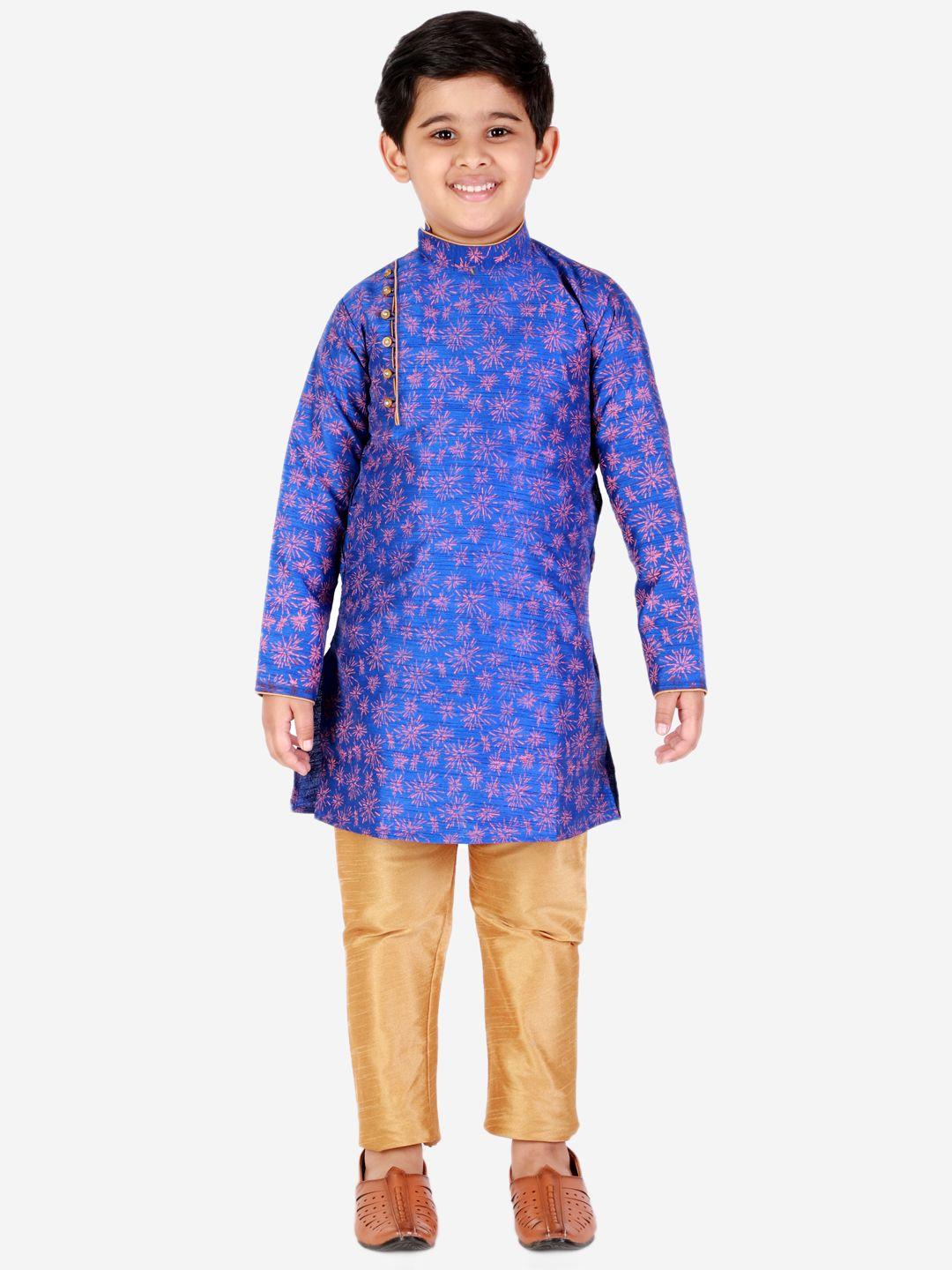 pro-ethic style developer boys blue ethnic motifs printed kurta with pyjamas
