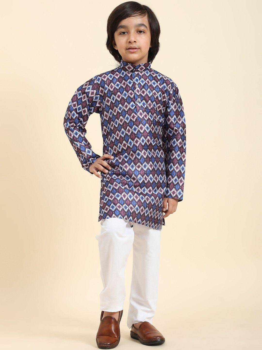 pro-ethic style developer boys blue ethnic motifs printed regular kurta with pyjamas