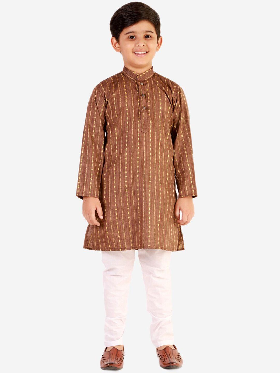 pro-ethic style developer boys brown striped pure cotton kurta with pyjamas