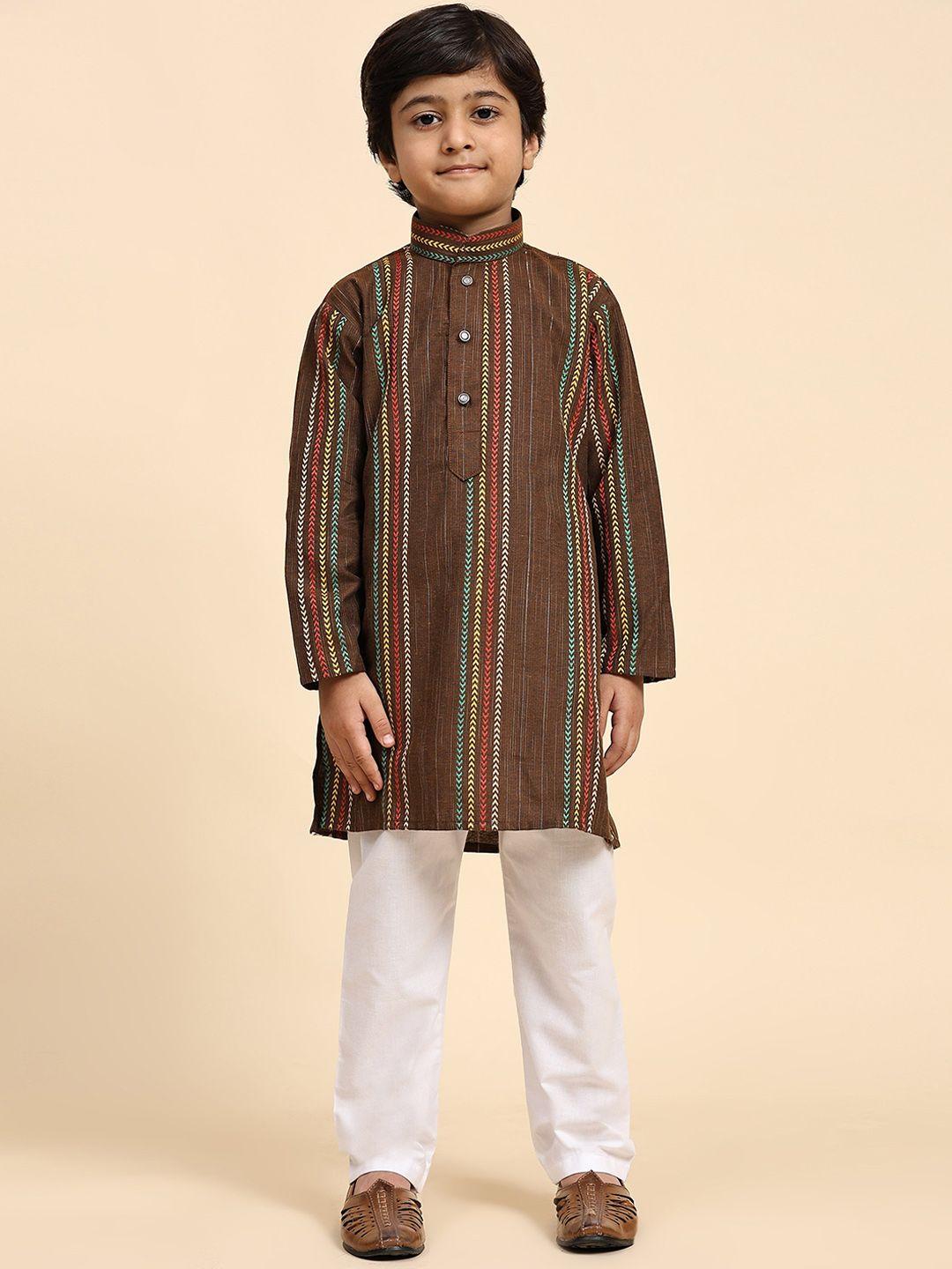 pro-ethic style developer boys brown striped regular kurta with pyjamas