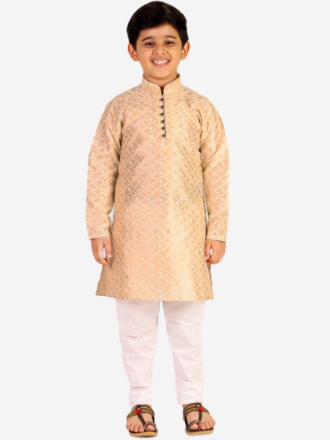 pro-ethic style developer boys cream-coloured floral printed kurta with pyjamas