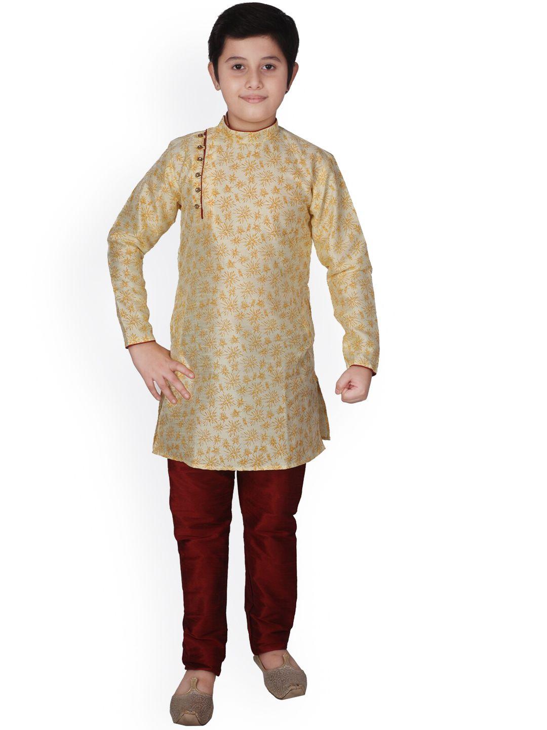 pro-ethic style developer boys ethnic motif printed mandarin collar kurta with churidar