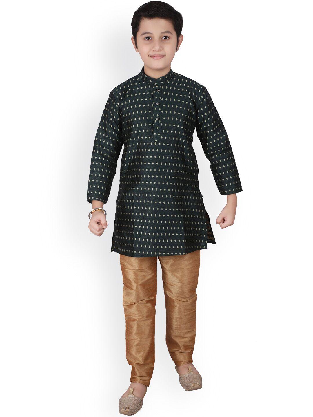 pro-ethic style developer boys ethnic motif printed mandarin collar kurta with pyjamas