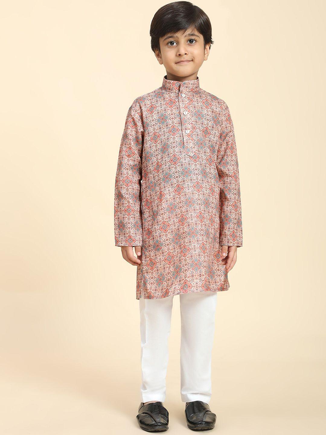 pro-ethic style developer boys ethnic motifs printed mandarin collar kurta & pyjamas