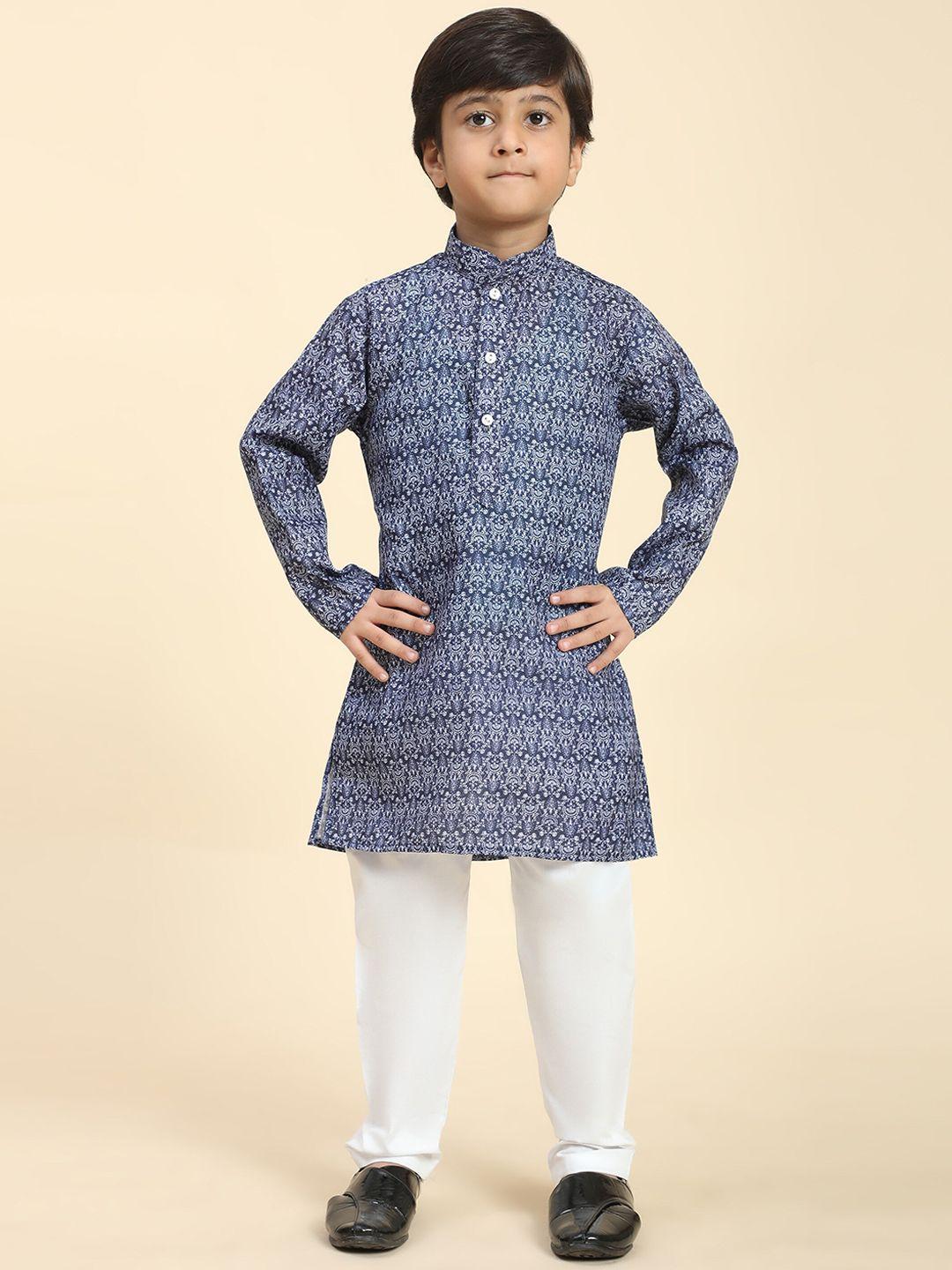 pro-ethic style developer boys ethnic motifs printed mandarin collar kurta & pyjamas