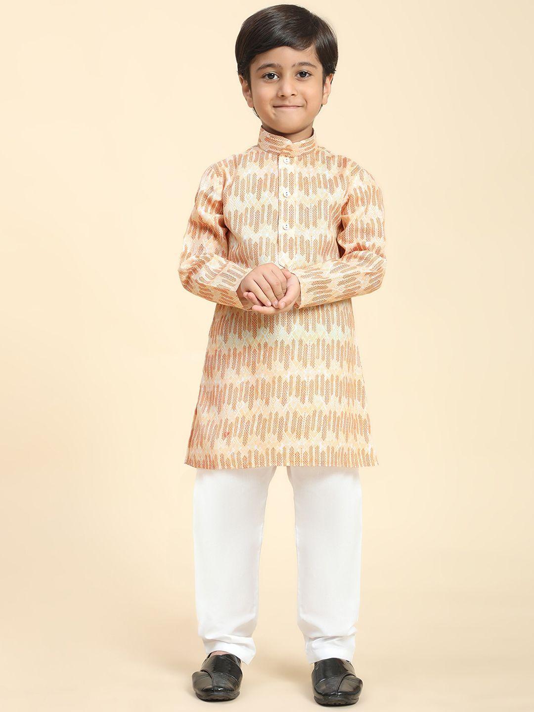 pro-ethic style developer boys ethnic motifs printed mandarin collar kurta & pyjamas