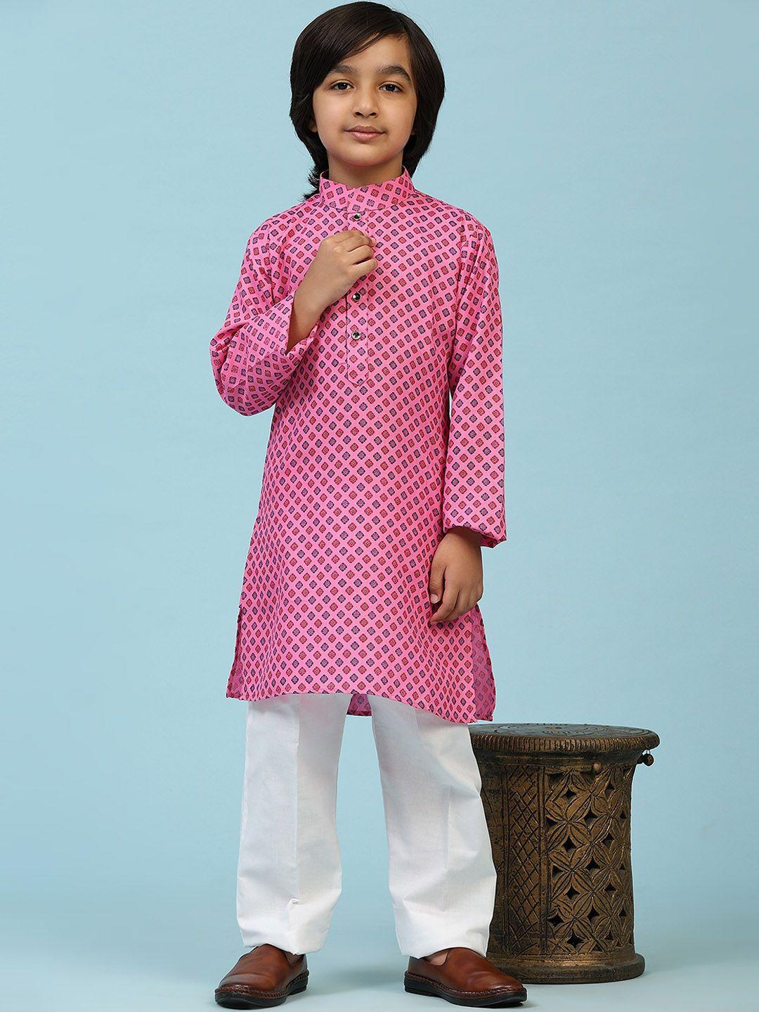 pro-ethic style developer boys ethnic motifs printed mandarin collar kurta with pyjamas