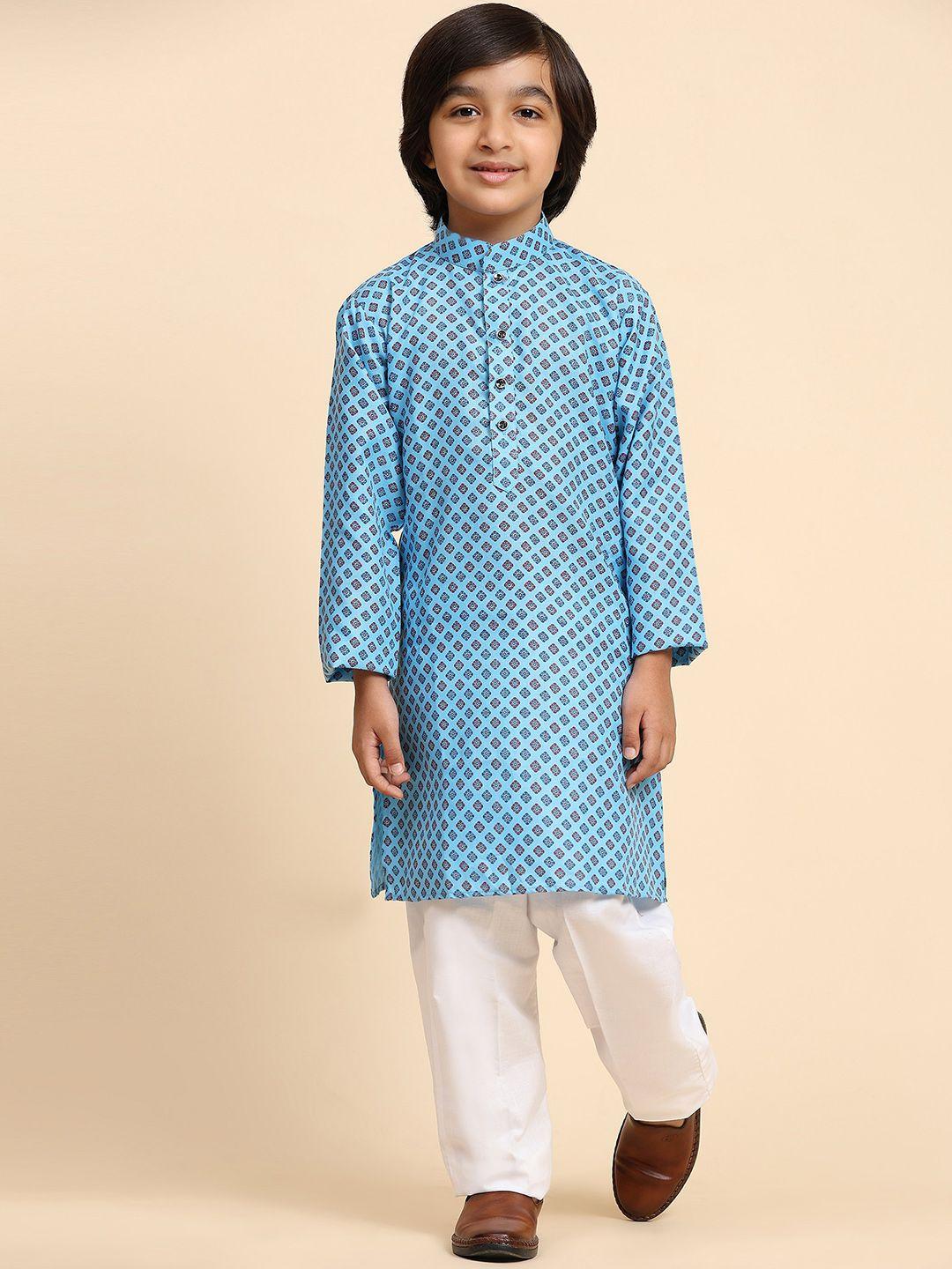 pro-ethic style developer boys ethnic motifs printed mandarin collar kurta with pyjamas