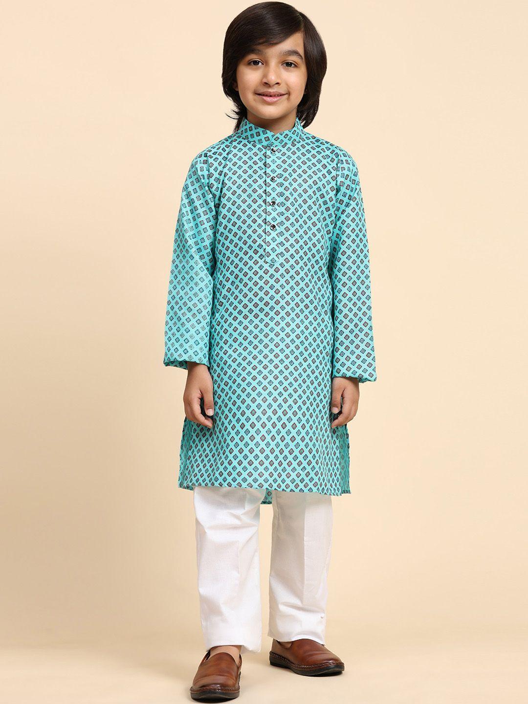 pro-ethic style developer boys ethnic motifs printed mandarin collar kurta with pyjamas