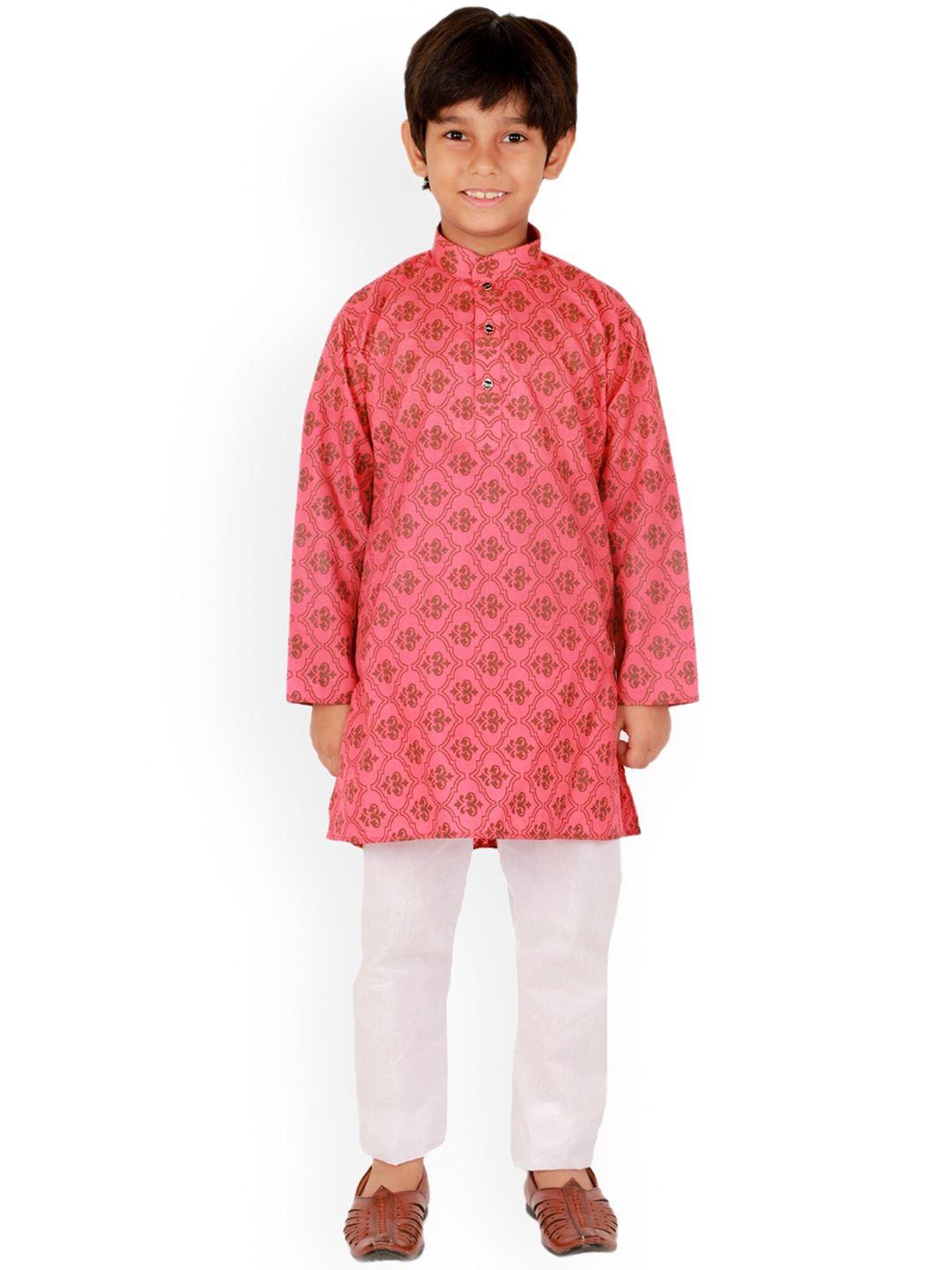 pro-ethic style developer boys ethnic motifs printed pure cotton kurta with pyjamas