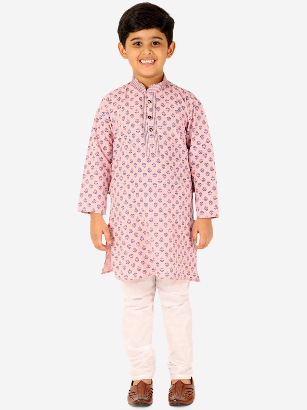 pro-ethic style developer boys ethnic motifs printed pure cotton kurta with pyjamas