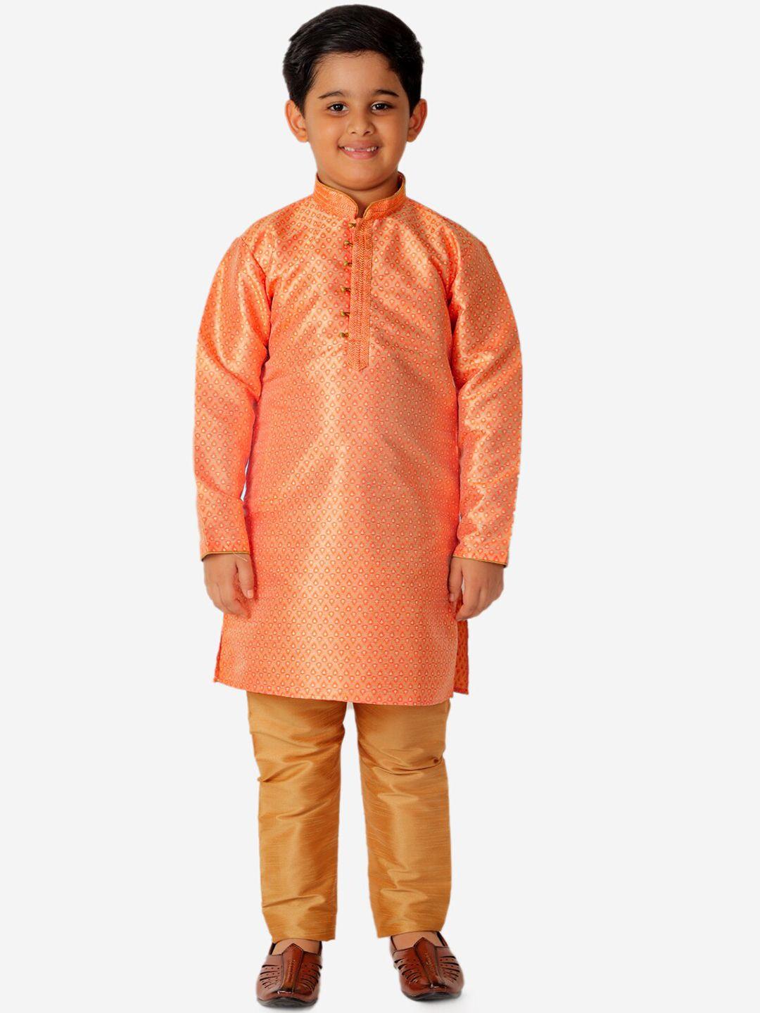 pro-ethic style developer boys ethnic motifs printed pure silk kurta with pyjamas