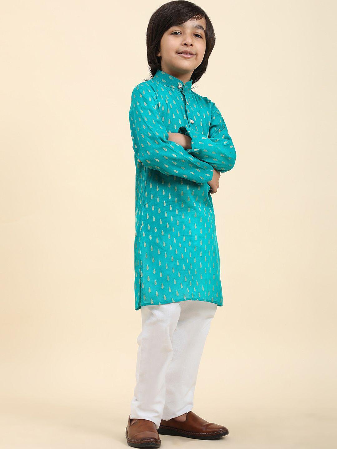 pro-ethic style developer boys ethnic motifs woven design straight kurta with pyjamas