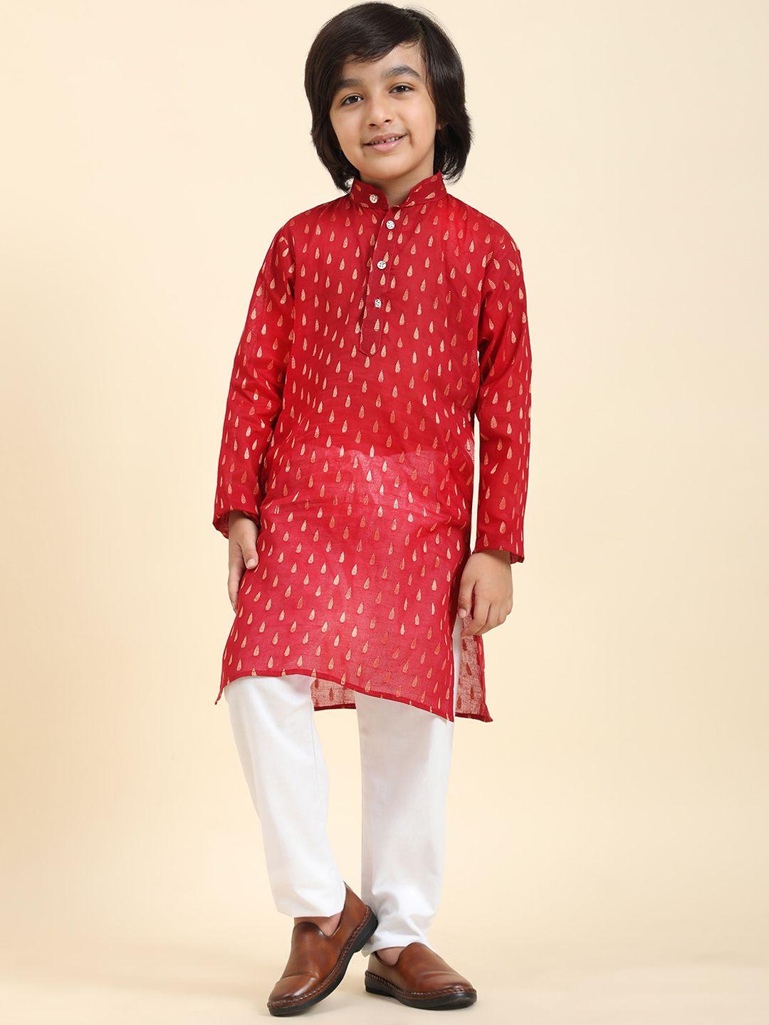 pro-ethic style developer boys ethnic motifs woven design straight kurta with pyjamas