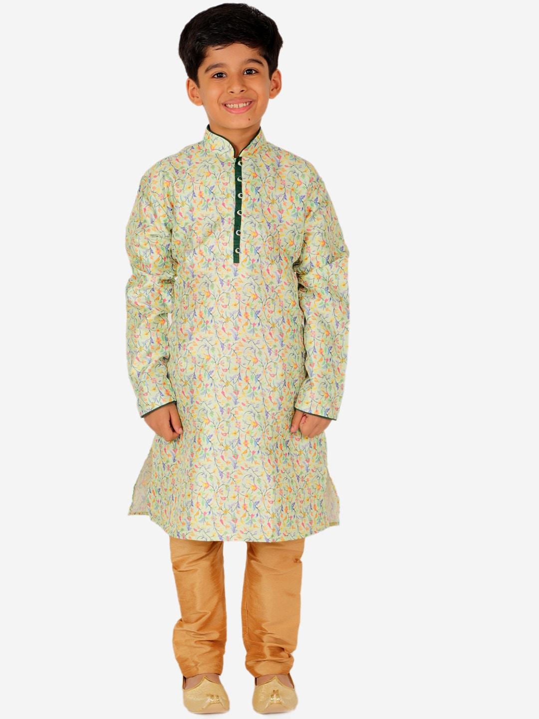 pro-ethic style developer boys floral printed pure silk kurta with churidar