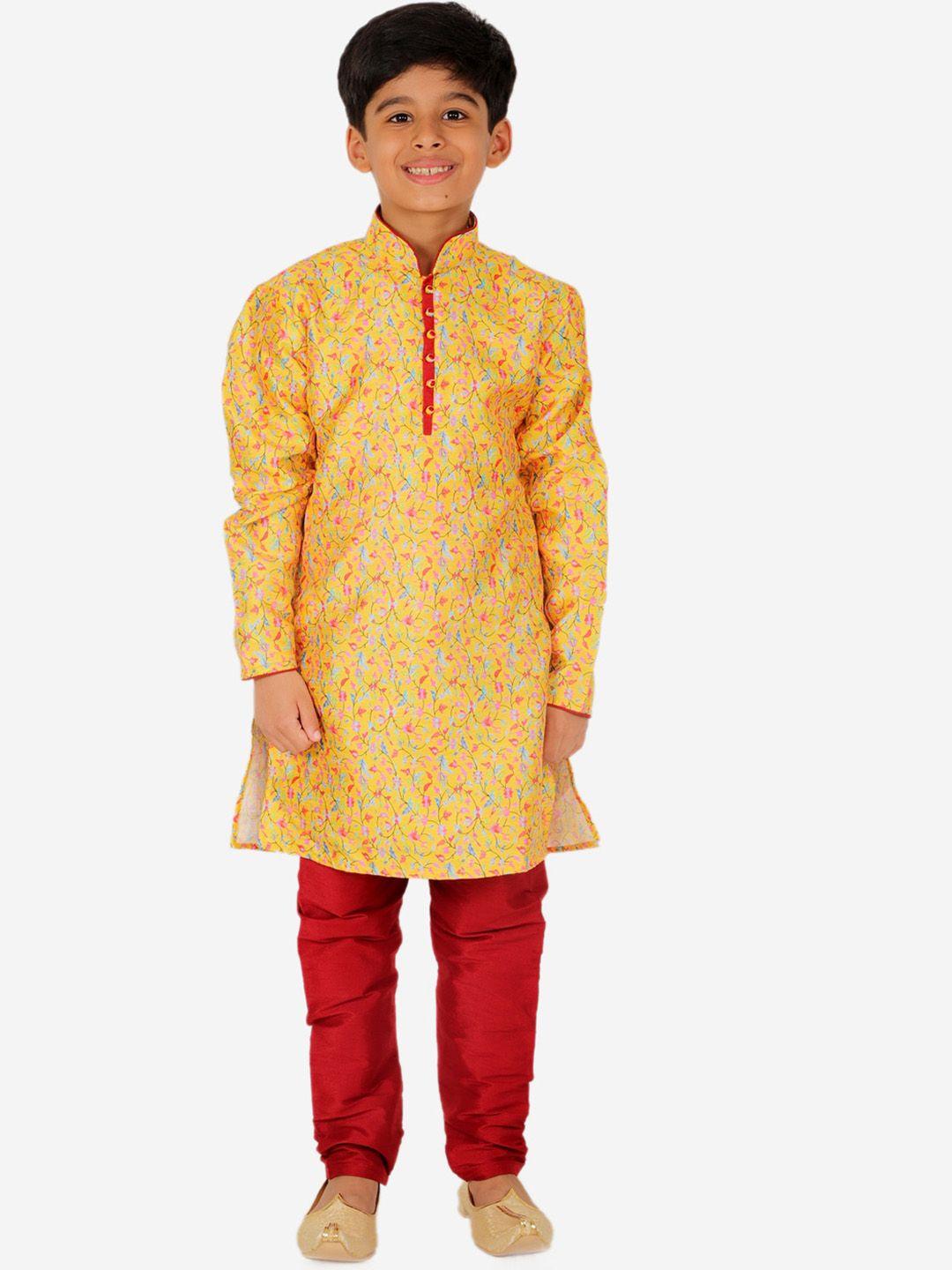 pro-ethic style developer boys floral printed pure silk kurta with pyjama