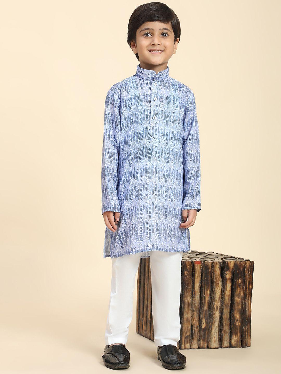 pro-ethic style developer boys geometric printed mandarin collar kurta & pyjamas