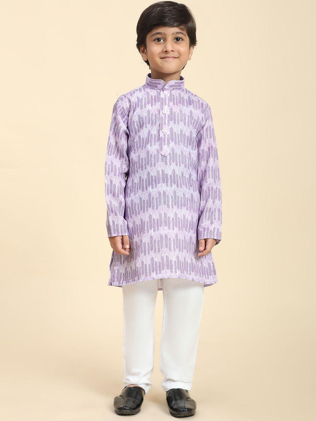 pro-ethic style developer boys geometric printed mandarin collar kurta & pyjamas