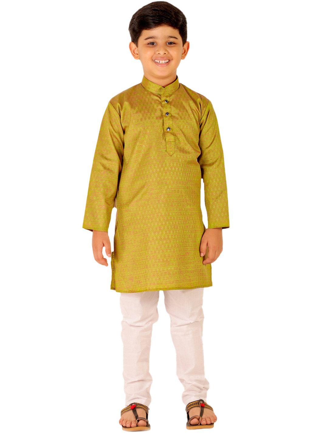 pro-ethic style developer boys green ethnic motifs pure cotton kurta with pyjamas