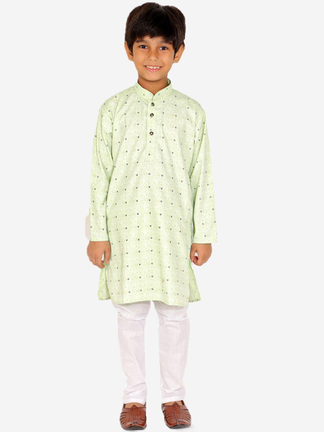 pro-ethic style developer boys green floral printed kurta with pyjamas