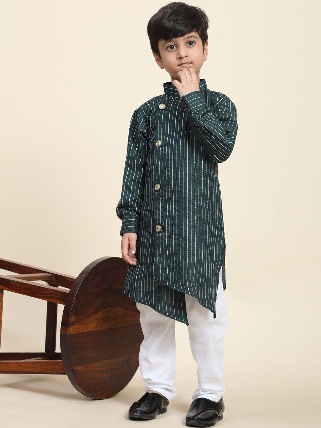 pro-ethic style developer boys green striped regular kurta with pyjamas