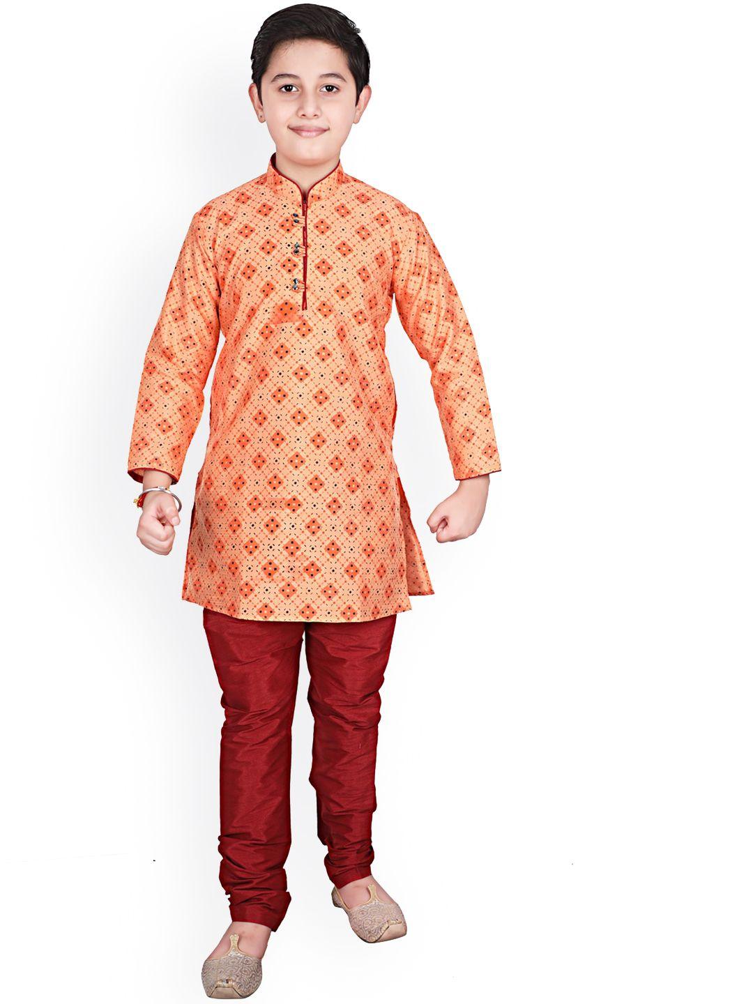 pro-ethic style developer boys mandarin collar ethnic motifs printed kurta with churidar