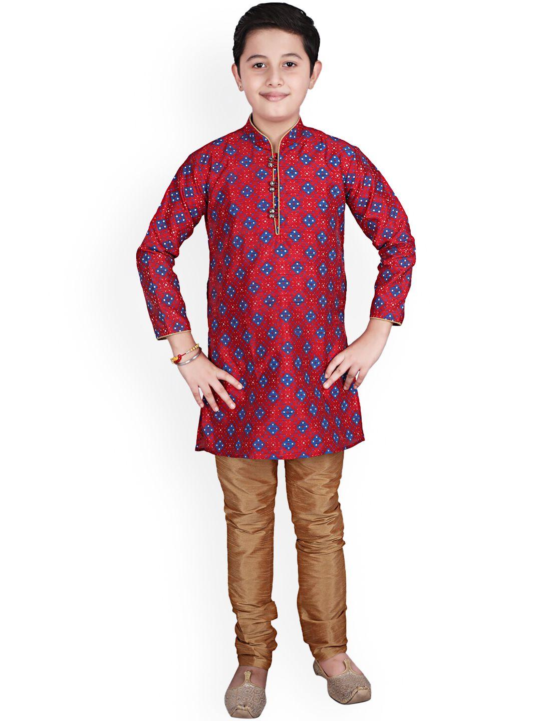 pro-ethic style developer boys mandarin collar ethnic motifs printed kurta with pyjamas