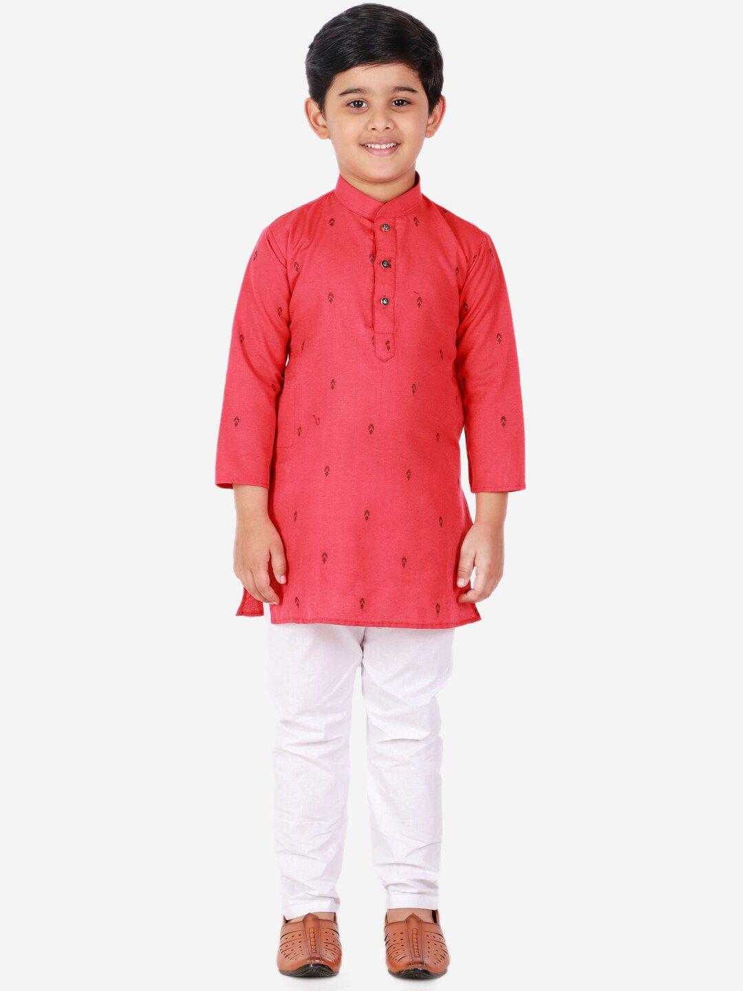 pro-ethic style developer boys mandarin collar ethnic motifs printed kurta with pyjamas