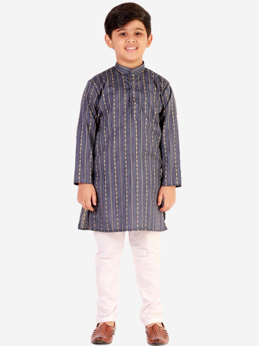 pro-ethic style developer boys navy blue printed pure cotton kurta with pyjama