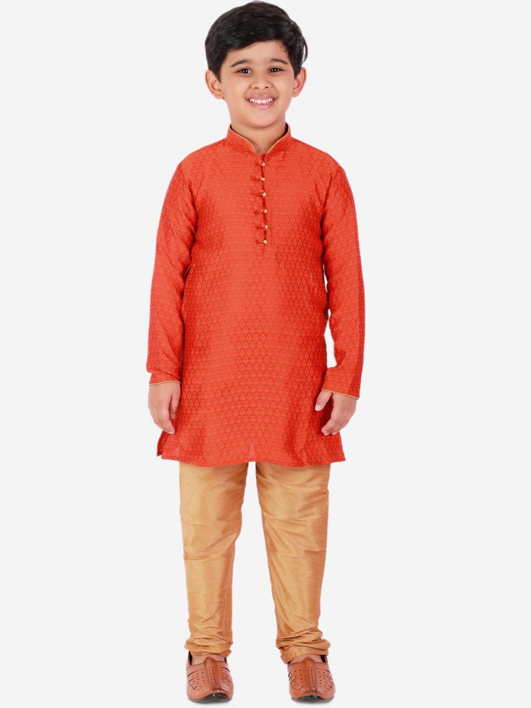 pro-ethic style developer boys orange & gold-toned kurta with churidar