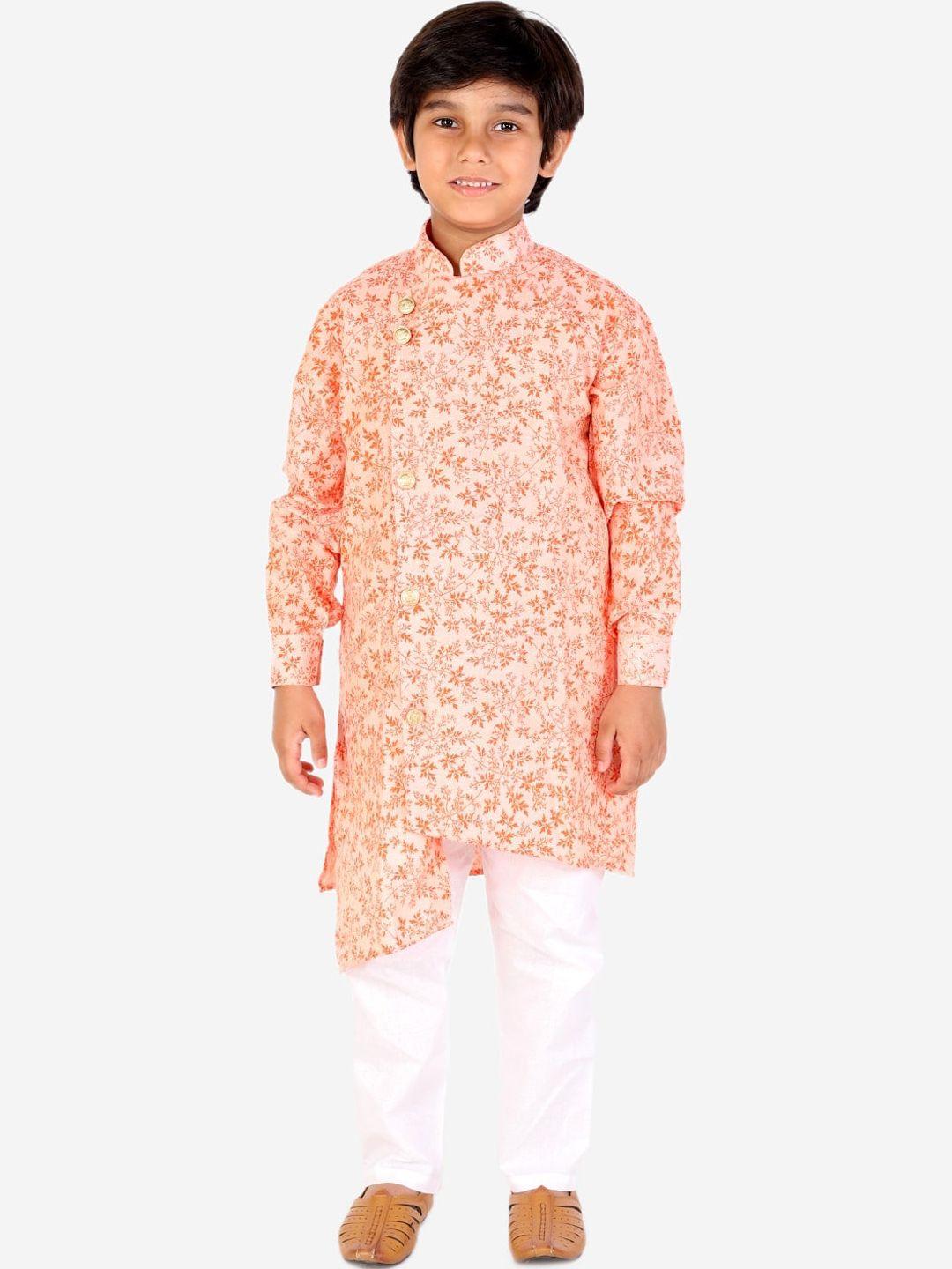 pro-ethic style developer boys orange floral printed angrakha pure cotton kurta with pyjamas