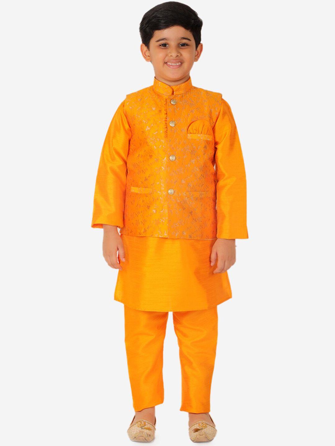 pro-ethic style developer boys orange floral pure silk kurta with pyjamas