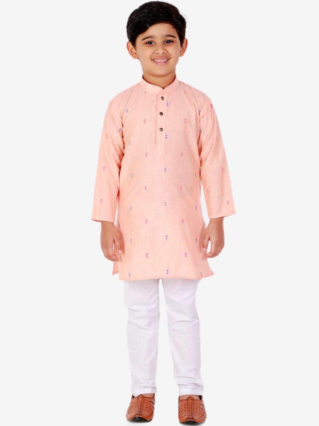 pro-ethic style developer boys peach-coloured  straight pure cotton kurta with pyjamas