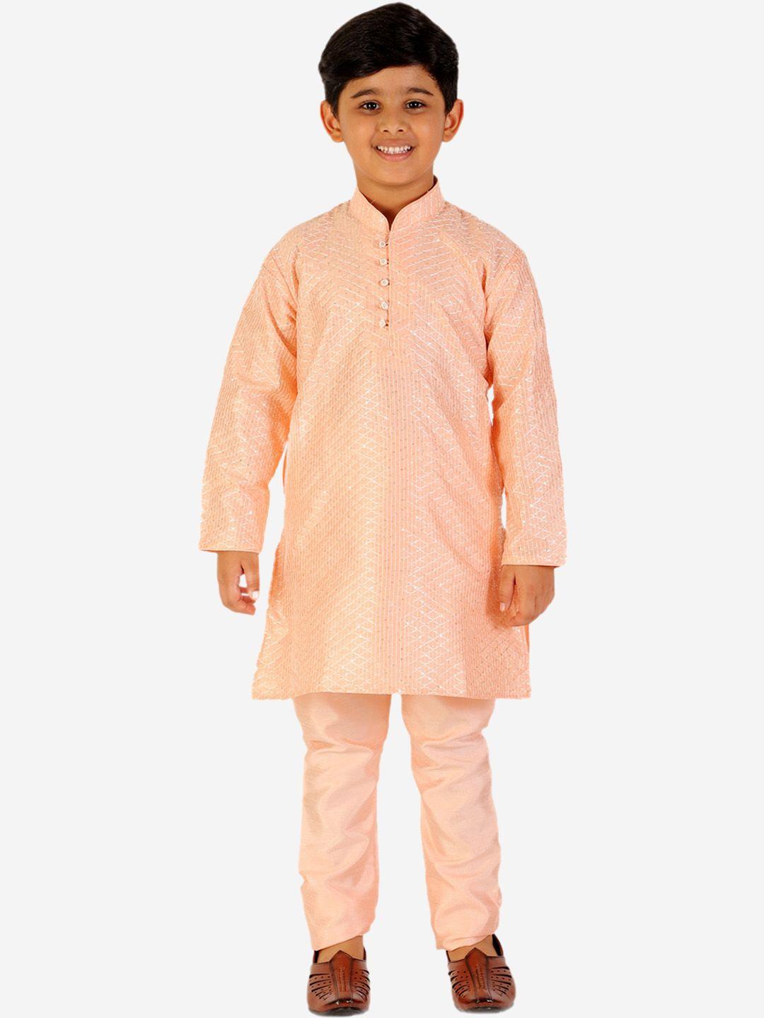 pro-ethic style developer boys peach-coloured pure silk kurta with pyjamas
