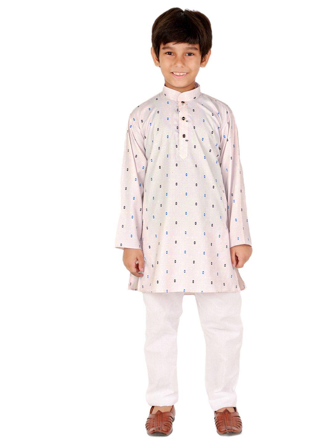 pro-ethic style developer boys pink ethnic motifs printed pure cotton kurta with pyjamas