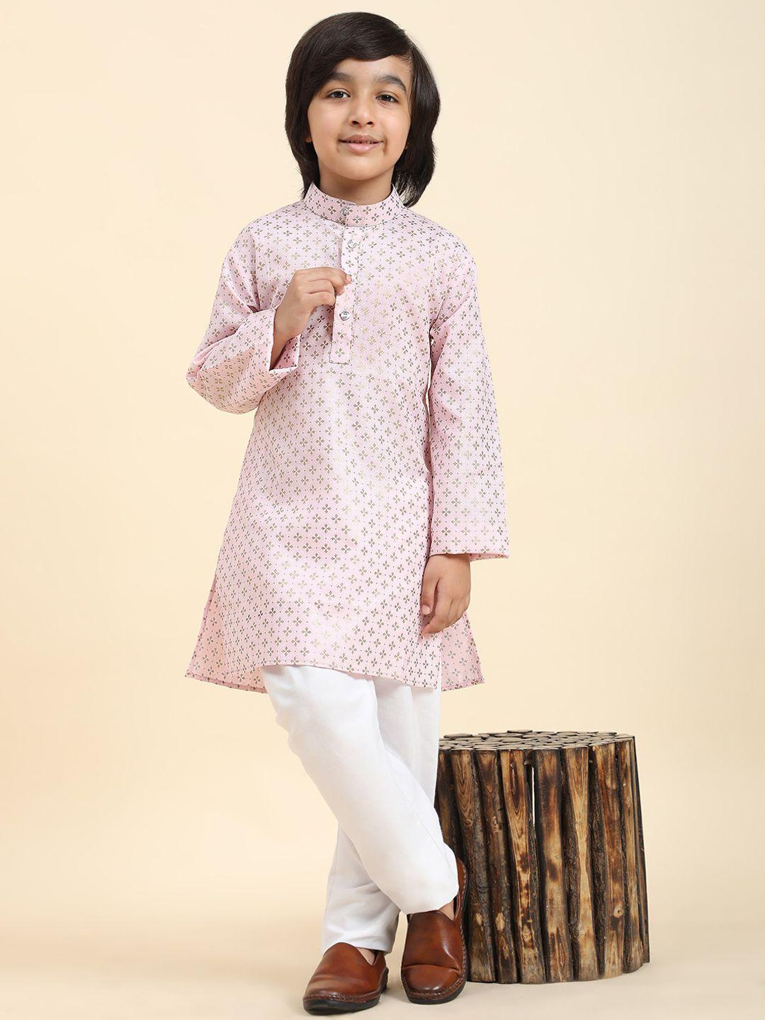 pro-ethic style developer boys pink ethnic motifs printed regular kurta with pyjamas