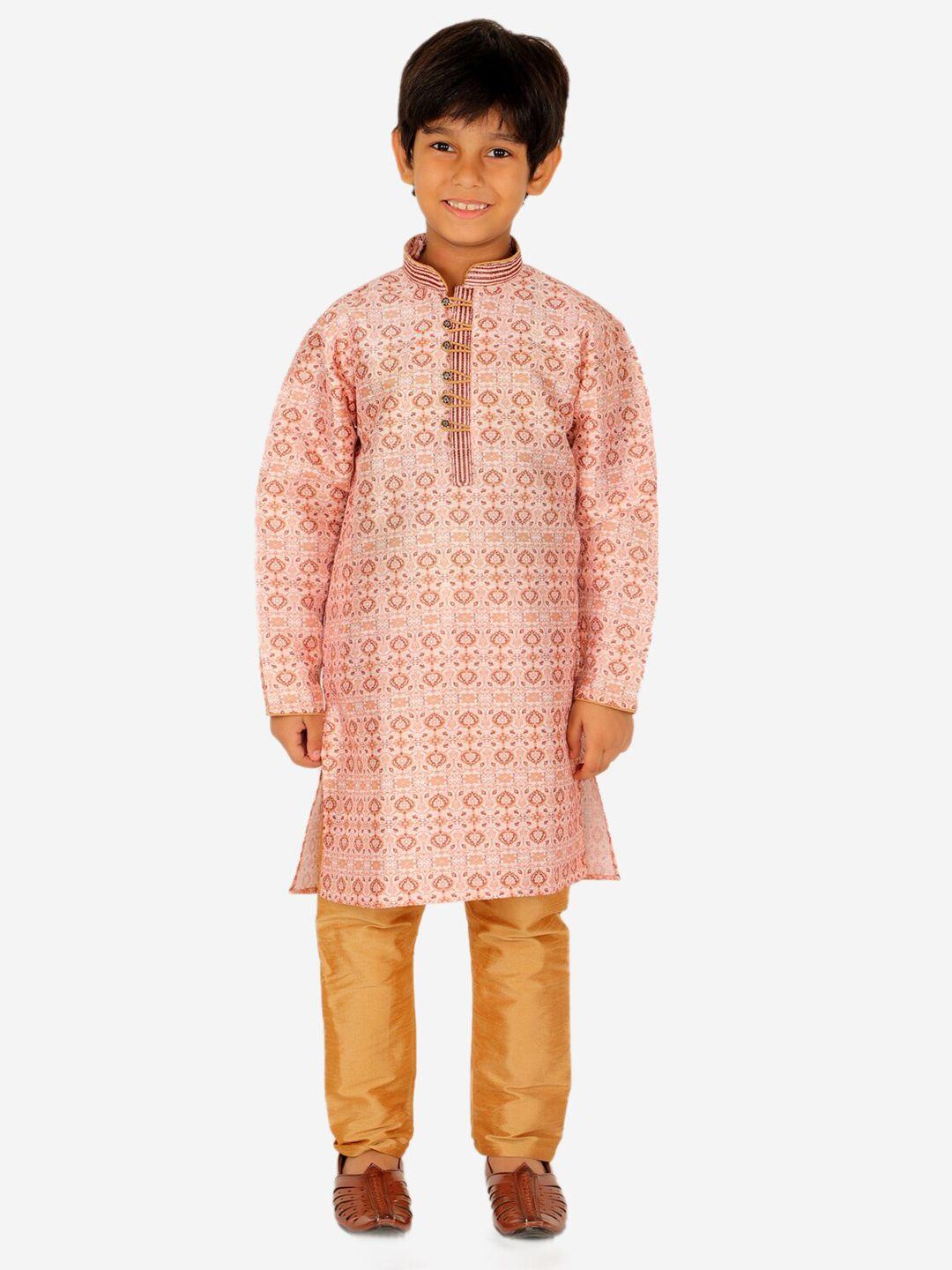 pro-ethic style developer boys pink floral printed pure silk kurta with pyjamas