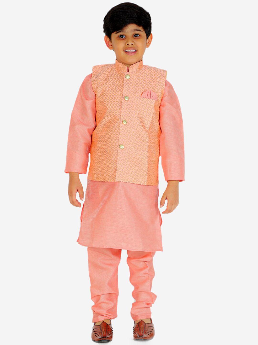 pro-ethic style developer boys pink kurta with pyjamas & nehru jacket